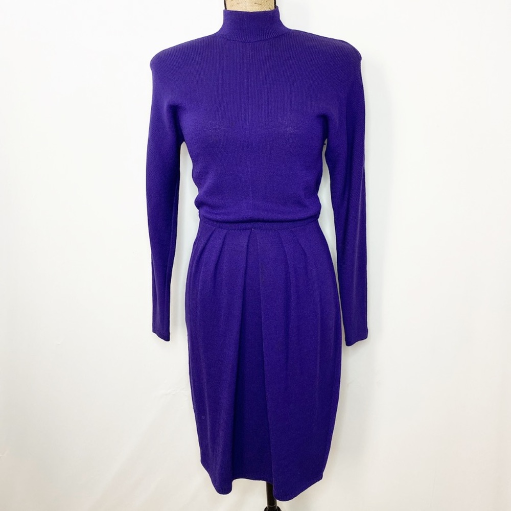 St. John Purple Knit Long Sleeve Dress VTG